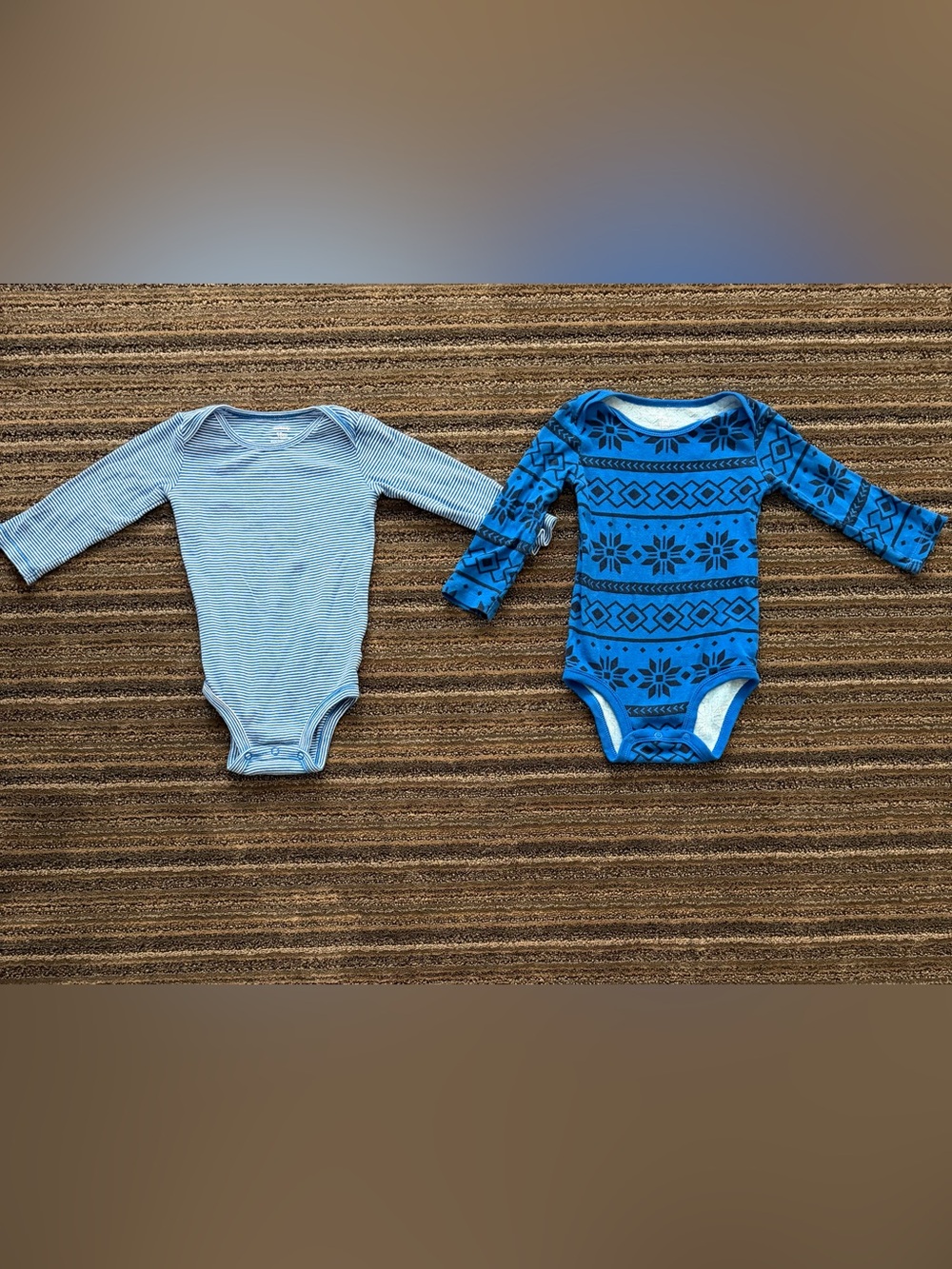 Carter's Baby Blue Striped & Patterned Long-Sleeve One-Piece Bodysuits
